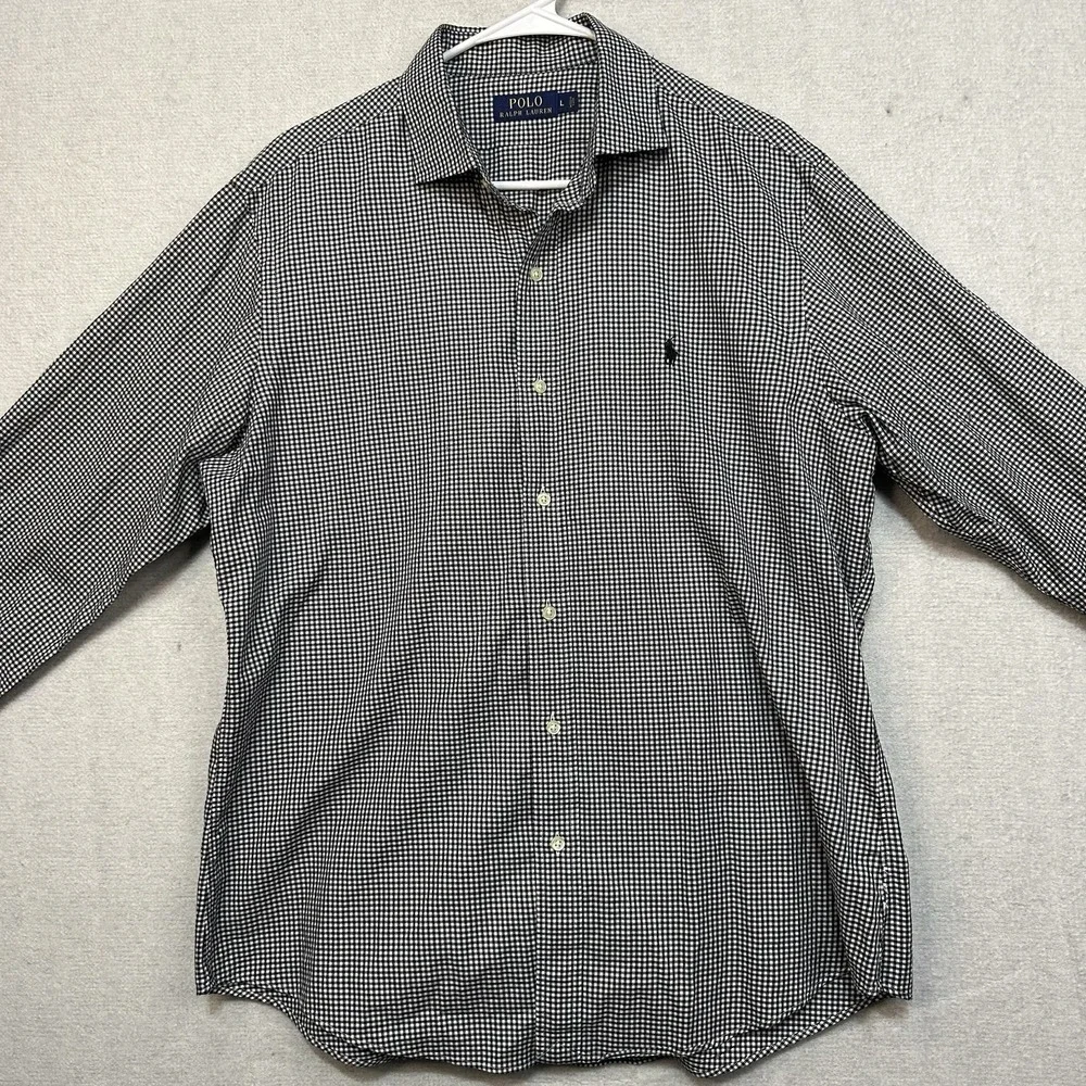 Polo Ralph Lauren Men's Large ButtonUp Long Sleeve Shirt Black & White Checkered